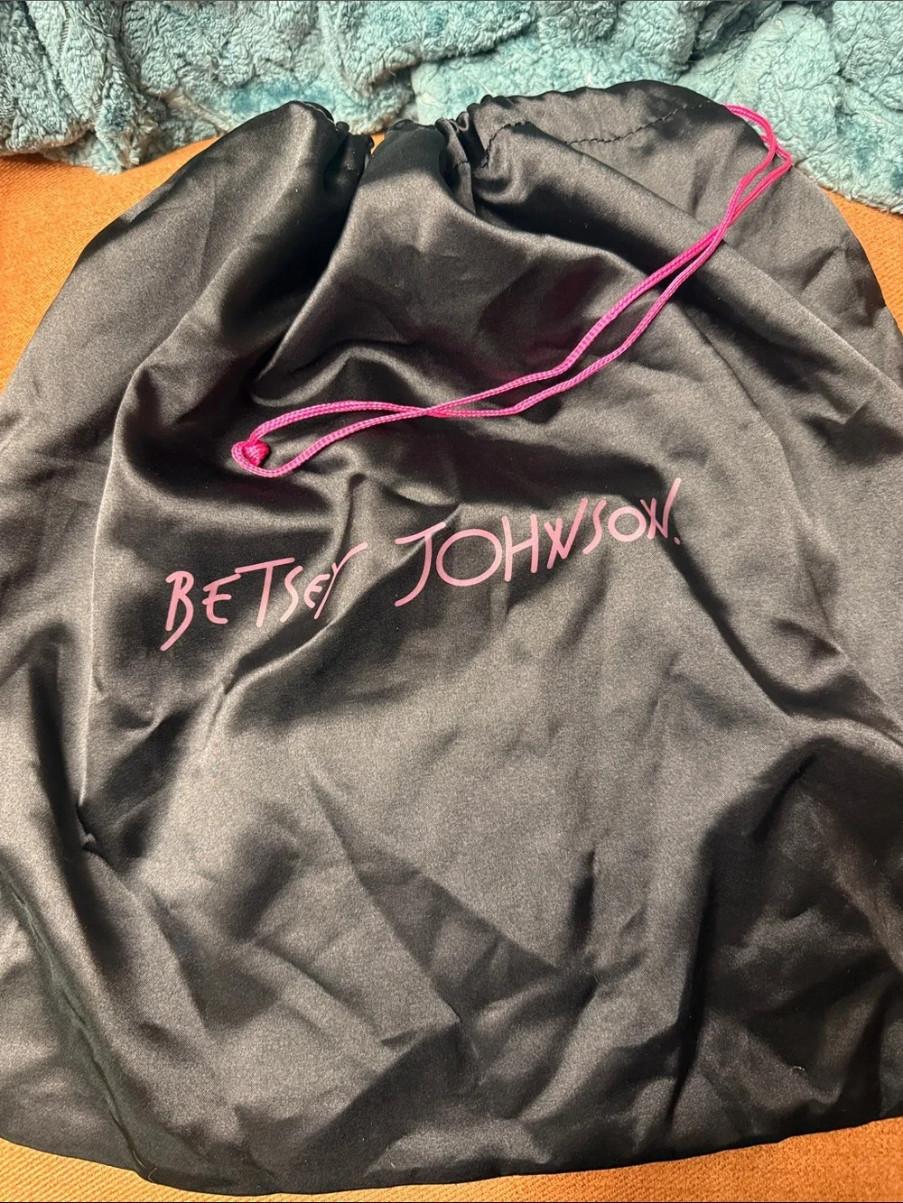 Betsey Johnson Black Dust Bag with Pink Script Logo 21x16.5